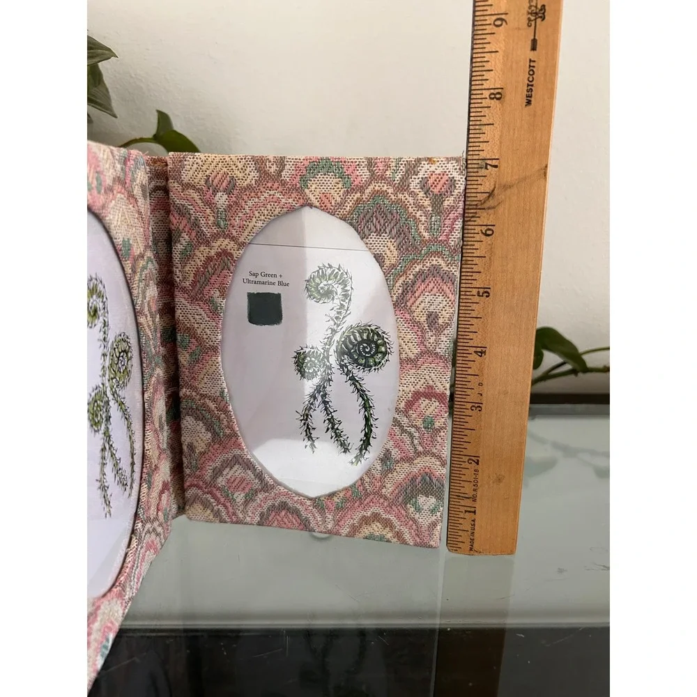 Vintage Tapestry Double Folding Photo Frame Pink Green Woven Fabric 5x7 Oval